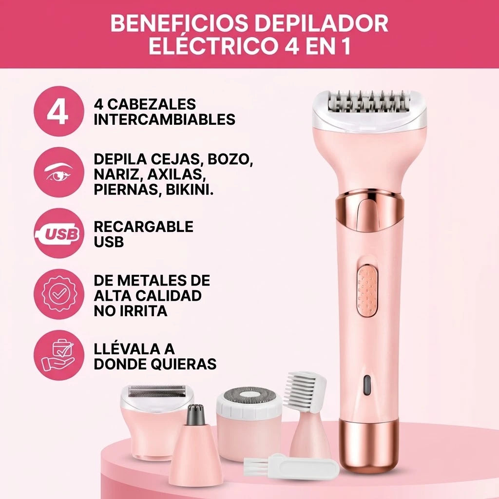 Kit Depilador 4 en 1 | Olvídate del rastrillo: Limpia cejas, axilas y cuerpo sin dolor