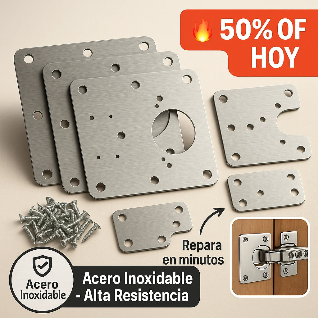 FixDor™ Placas de Refuerzo de Bisagras | PUERTAS Y MUEBLES FIRMES - 4 PIEZAS 🚪