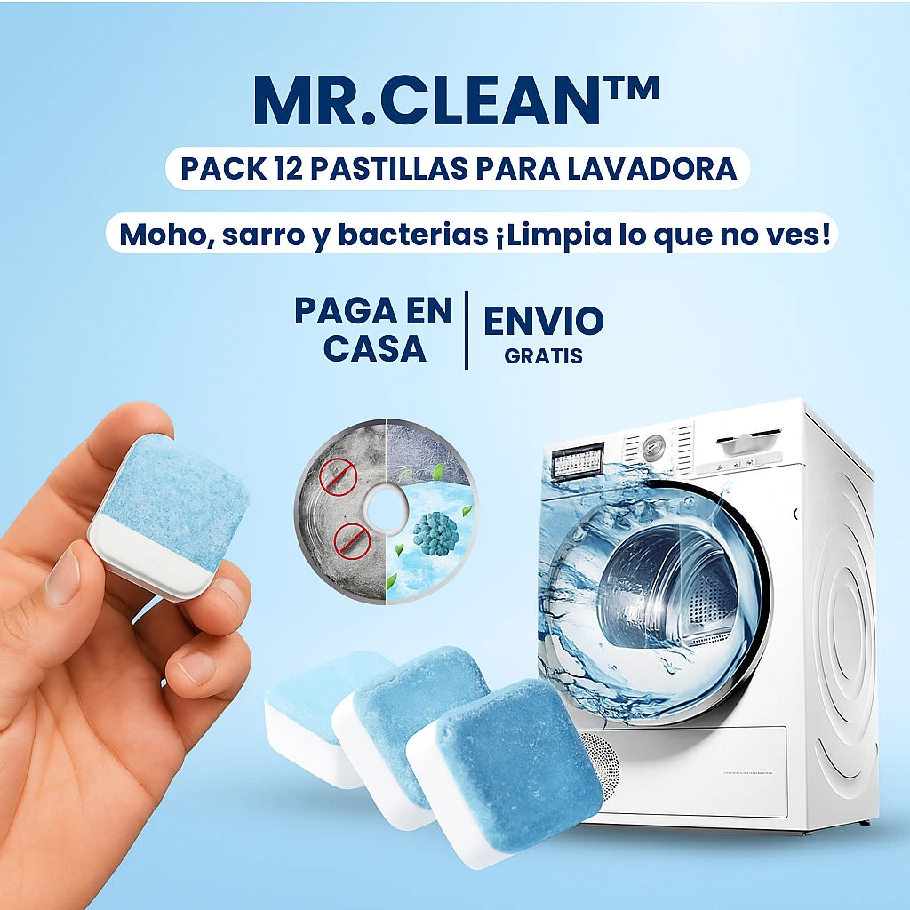 🧽 CUIDA TU LAVADORA POR TODO UN AÑO – PACK 12 Mr. Clean al 50% OFF