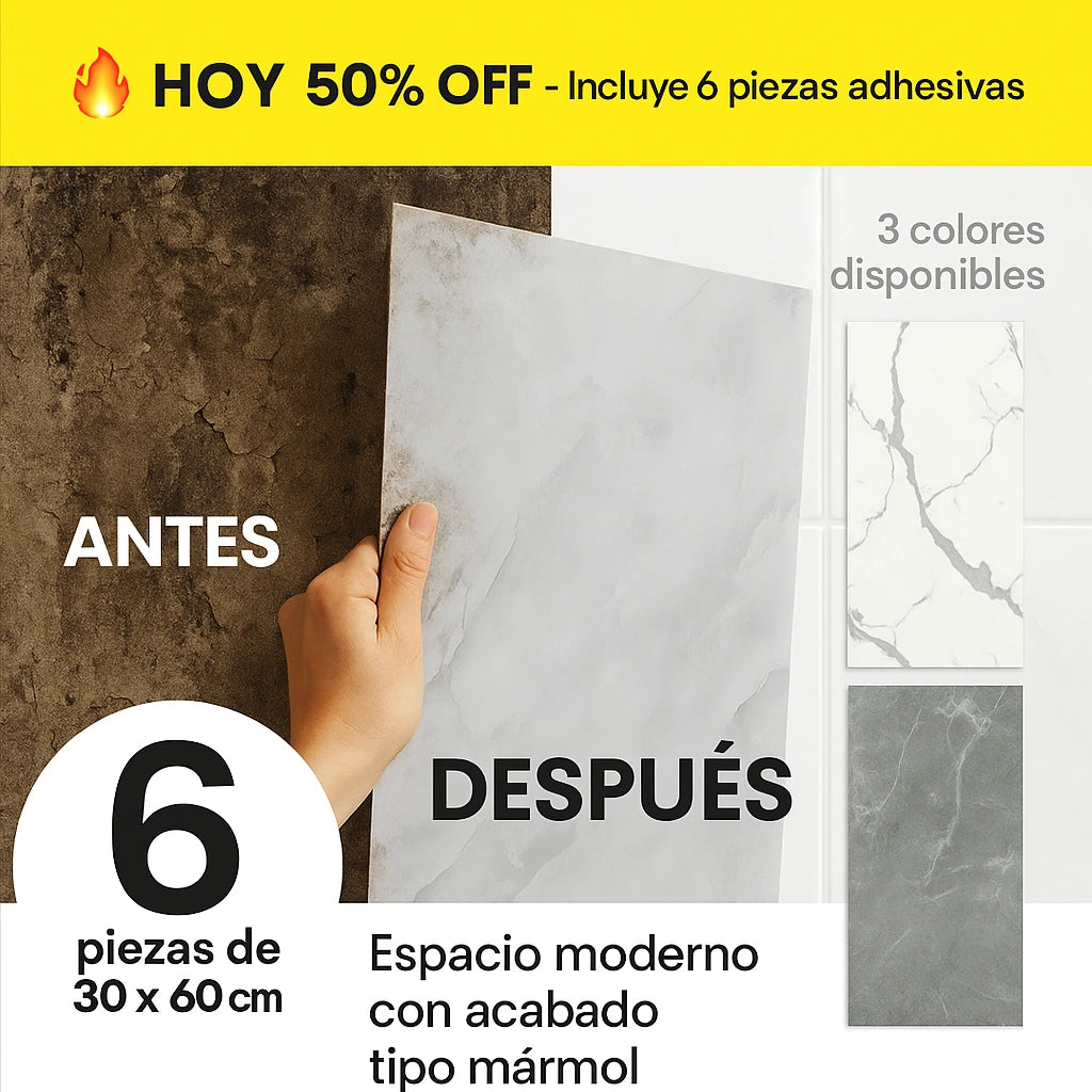Azulejo Adhesivo 6 Piezas | 🔥 Renueva tus paredes en minutos, sin obra ni herramientas