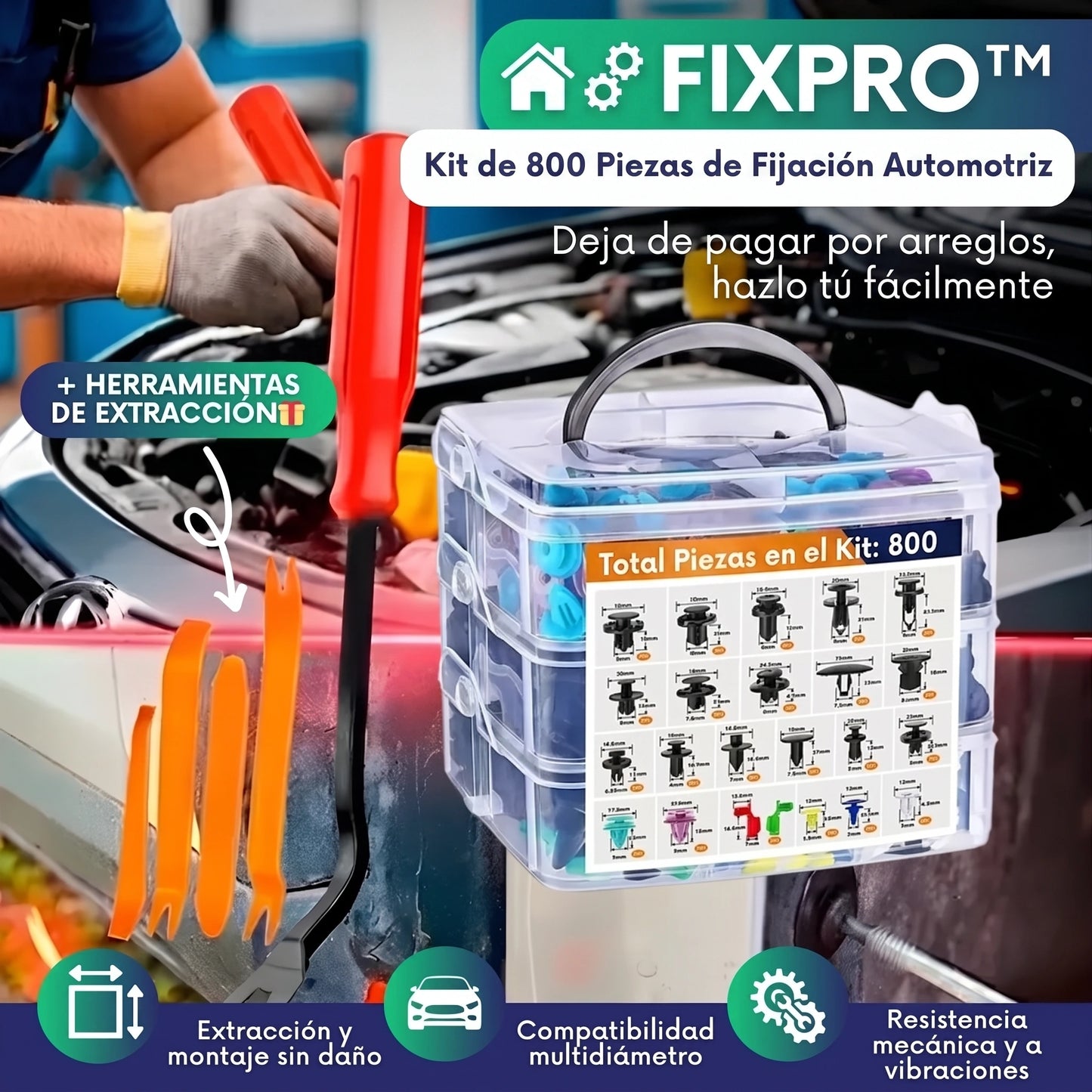 Llévate 800 Piezas Hoy: Clips de Fijación + Kit de Extracción GRATIS